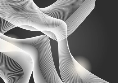 Siyah arkaplanda soyut dalga eğrisi vektör çizgisi. Modern dalga çizgileri (dalga eğrileri). Pankart için kaliteli şerit kumaş, iş geçmişi. Parlak lüks vektör şablonu