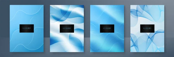 Modernes Cover Design Set Blau Weiße Abstrakte Linienmuster Wellenkurven Kreatives — Stockvektor