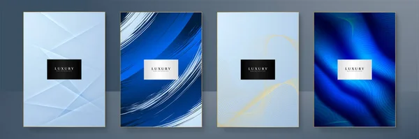 Modernes Cover Design Set Blau Weiße Abstrakte Linienmuster Wellenkurven Kreatives — Stockvektor