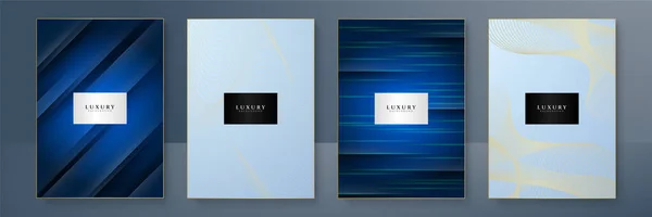 Ensemble Design Couverture Moderne Modèle Ligne Abstraite Blanc Bleu Courbes — Image vectorielle