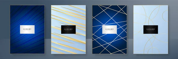 Ensemble Design Couverture Moderne Modèle Ligne Abstraite Blanc Bleu Courbes — Image vectorielle