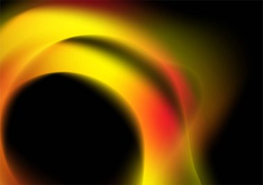 Siyah zemin üzerinde aurora ateşi şekli olan soyut kırmızı turuncu renkte kompozisyon.