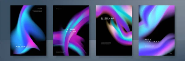 抽象青と紫の液体波状の未来的なポスターの背景グラデーションオーロラ技術要素と 光る技術波ベクトルの背景 — ストックベクタ