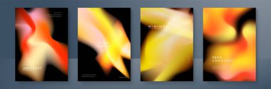 Akışkan turuncu, sarı, gradyan arka plan vektörü. Ateş ve rengarenk aurora şekilli ve sıvı renkli minimumda posterler. Sosyal medya için modern duvar kağıdı tasarımı, idol posteri, afiş, broşür