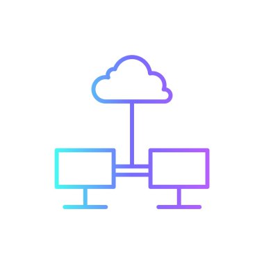 Mavi duoton tarzında Cloud Transfer Data yönetim simgesi. data, server, network, internet, bilgisayar, depolama, veritabanı. Vektör illüstrasyonu