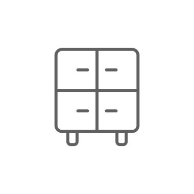 Siyah ana hatlı çekmece veri yönetim simgesi. Ofis, dolap, mobilya, koleksiyon, dekorasyon, element, dolap. Vektör illüstrasyonu