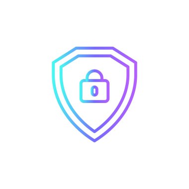 Mavi duoton stili Güvenlik Veri Yönetimi simgesi. Koruma, güvenlik, güvenlik, kilit, kalkan, şifre, erişim. Vektör illüstrasyonu