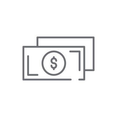 Para işi simgesi, siyah ana hatlı. Nakit, ödeme, finans, dolar, para, yatırım, ödeme. Vektör illüstrasyonu