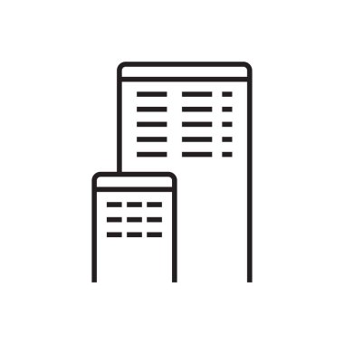 Siyah dış hatları olan bir iş ikonu inşa etmek. konut, mimari, ofis, daire, banka, otel, inşaat. Vektör illüstrasyonu