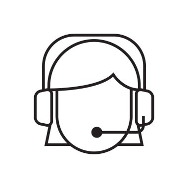 Siyah çizgili müşteri hizmetleri ikonu. Merkez, internet, iletişim, bilgi, asistan, tele pazarlama, bilgi. Vektör illüstrasyonu