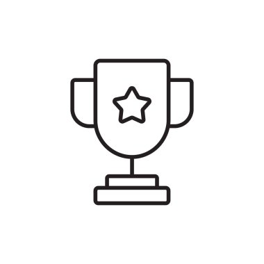Siyah çizgili bir kupa ikonu. Kazanan, kupa, ödül, başarı, ödül, şampiyon, yıldız. Vektör illüstrasyonu