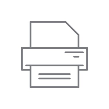 Siyah ana hatları olan bir iş simgesi basılıyor. baskı, kağıt, teknoloji, makine, basın, dijital, kopya. Vektör illüstrasyonu