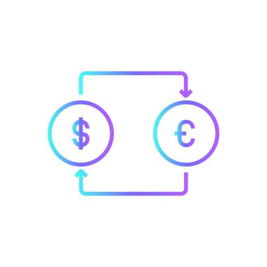 Mavi duoton stili para değişimi simgesi. Finans, banka, para birimi, değiştirici, servis, değişim, ödeme. Vektör illüstrasyonu
