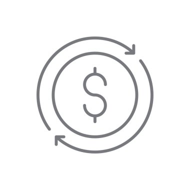 Para sirkülasyonu simgesi, siyah ana hatlı. Para, finans, dolar, yatırım, ödeme, bankacılık, depozito. Vektör illüstrasyonu