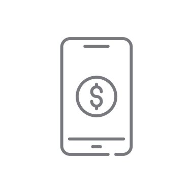 Siyah ana hatlı dijital ödeme iş ikonu. Ödeme, para, internet, telefon, ödeme, finans, işlem. Vektör illüstrasyonu