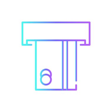 Mavi duoton tarzı ATM işi ikonu. Banka, kart, kredi, finans, ödeme, teknoloji, banka. Vektör illüstrasyonu