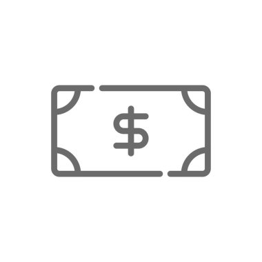 Para işi simgesi, siyah ana hatlı. Nakit, ödeme, finans, dolar, para, yatırım, ödeme. Vektör illüstrasyonu