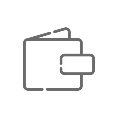 Cüzdan işi simgesi, siyah taslak tarzı. Para, ödeme, nakit, finans, ödeme, ekonomi, ATM. Vektör illüstrasyonu