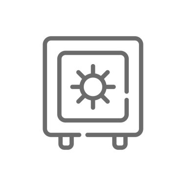 Siyah taslak tarzında bir emanet kasası simgesi. Güvenli, banka, para, güvenlik, koruma, güvenlik, güvenlik. Vektör illüstrasyonu