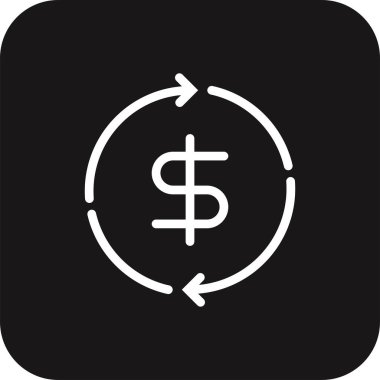 Para sirkülasyonu simgesi, siyah dolgulu çizgi tarzı. Para, finans, dolar, yatırım, ödeme, bankacılık, depozito. Vektör illüstrasyonu