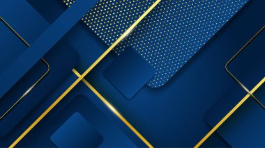 Soyut geometrik desenli lüks, altın arka planlı koyu mavi