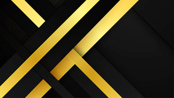 Abstract Zwart Goud Geometrische Vorm Achtergrond Met Gouden Lijnen — Stockvector