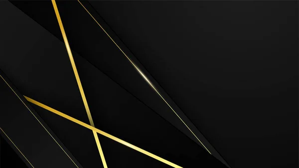 Abstraktní Černý Zlatý Geometrický Tvar Pozadí Zlatými Čarami — Stockový vektor