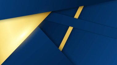 Lüks geometrik deseni ve altın ışıklı çizgileri olan soyut koyu mavi lüks premium arka plan.