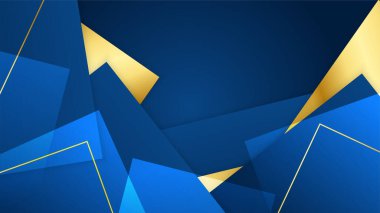 Lüks geometrik deseni ve altın ışıklı çizgileri olan soyut koyu mavi lüks premium arka plan.