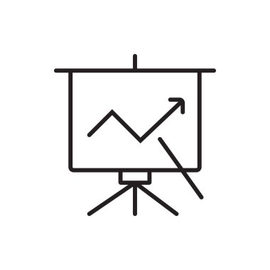 Sunum Takım Çalışması ve Yönetim simgesi, siyah ana hatlı. Seminer, konferans, toplantı, eğitim, tartışma, iletişim, konuşma. Vektör illüstrasyonu