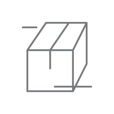 Paket E-Commers simgesi, siyah ana hatlı. Kutu, kargo, ambalaj, paket, karton, paket, mal. Vektör illüstrasyonu