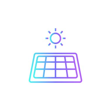 Mavi duoton tarzı güneş paneli çevre dostu ikon. Enerji, yenilenebilir enerji, ekoloji, güç, güneş, teknoloji, elektrik. Vektör illüstrasyonu