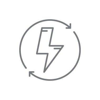 Siyah çizgili çevre dostu ikon yükleniyor. Elektrik, elektrik, elektrik, elektrik, pil, teknoloji, şarj aleti. Vektör illüstrasyonu