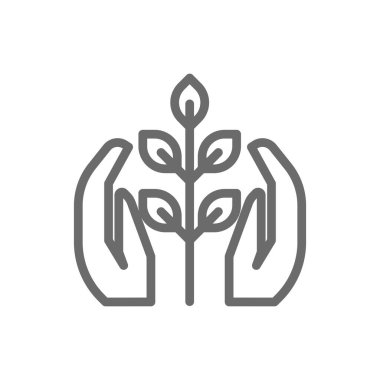 Siyah çizgili, çevre dostu bir ikon. Yaprak, bitki, büyüme, tohum, bahçe, organik, çevre. Vektör illüstrasyonu