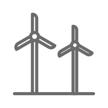 Rüzgar santrali çevre dostu simge siyah hatlı. Enerji, güneş, yakıt, endüstri, gaz, fabrika, çevre. Vektör illüstrasyonu