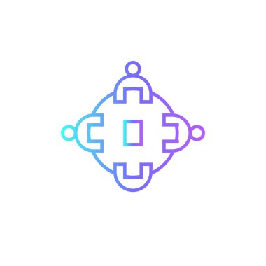 Mavi duoton tarzında takım çalışması ve yönetim ikonu ile tanışıyorum. İnsanlar, iletişim, ortaklık, sunum, organizasyon, ağ, işbirliği. Vektör illüstrasyonu