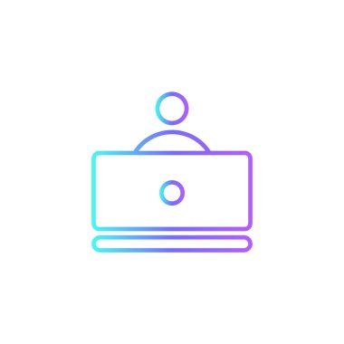 Mavi duoton stili bağımsız takım çalışması ve yönetim ikonu. iş, işyeri, dizüstü bilgisayar, işçi, insan, tasarımcı, yaratıcı. Vektör illüstrasyonu