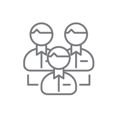 Takım çalışması ve yönetim simgesi, siyah hatlı. grup, kişi, şirket, işbirliği, topluluk, üye, bağlantı. Vektör illüstrasyonu