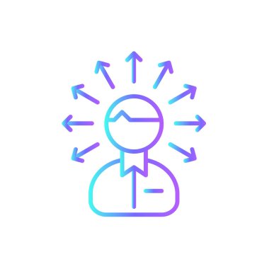 Yetenek Takım Çalışması ve Yönetim ikonu mavi duoton tarzında. İnsan, beceri, deneyim, eğitim, gelişme, uzman, kabiliyet. Vektör illüstrasyonu