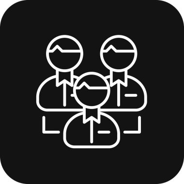 Takım çalışması ve yönetim simgesi, siyah çizgili. grup, kişi, şirket, işbirliği, topluluk, üye, bağlantı. Vektör illüstrasyonu