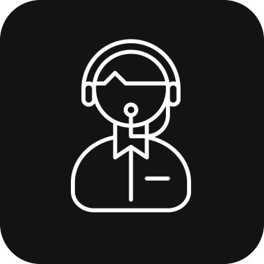 Siyah çizgili Müşteri Hizmetleri Takım Çalışması ve Yönetim simgesi. Yardım, merkez, online, kişi, iletişim, bilgi, asistan. Vektör illüstrasyonu