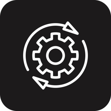 Siyah çizgili İşlem Ekibi ve Yönetim simgesi. Geliştirme, ok, çalışma, üretim, destek, optimizasyon, uygulama. Vektör illüstrasyonu