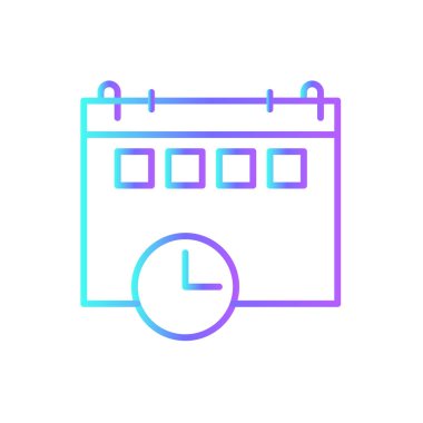 Takım çalışması ve yönetim simgesini mavi duoton tarzında ayarla. Zaman, takvim, tarih, hatırlatma, plan, randevu, mühlet. Vektör illüstrasyonu