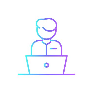 Mavi duoton tarzında çalışan takım çalışması ve yönetim ikonu. İnsanlar, insanlar, toplantı, iş, şirket, kariyer, personel. Vektör illüstrasyonu