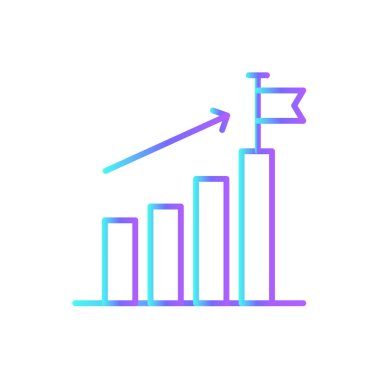 Mavi duoton stili İlerleme Ekibi ve Yönetim simgesi. Başarı, ok, gelişme, başarı, büyüme, strateji, piktogram. Vektör illüstrasyonu