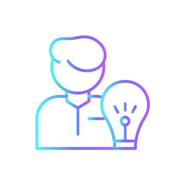 Mavi duoton stili Fikir Takımı ve Yönetim simgesi. yaratıcı, yenilik, ışık, ampul, çözüm, parlak, lamba. Vektör illüstrasyonu