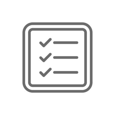 Siyah taslak biçimli Takım Çalışmaları ve Yönetim simgesini listele. belge, kontrol listesi, rapor, form, not, kağıt, defter. Vektör illüstrasyonu