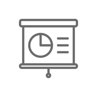 Sunum Takım Çalışması ve Yönetim simgesi, siyah ana hatlı. Seminer, konferans, toplantı, eğitim, tartışma, iletişim, kurul. Vektör illüstrasyonu