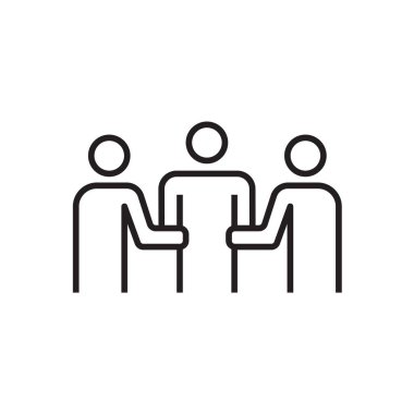 Çalışma Grubu İş Adamları simgesi ve siyah taslak tarzı. Toplantı, ortaklık, strateji, üye, konferans, tartışma, işbirliği. Vektör illüstrasyonu