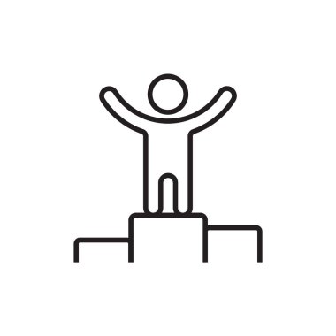 Kazanan İş Adamları simgesi, siyah taslak tarzıyla. Başarı, şampiyon, ödül, başarı, kupa, önce ödül. Vektör illüstrasyonu